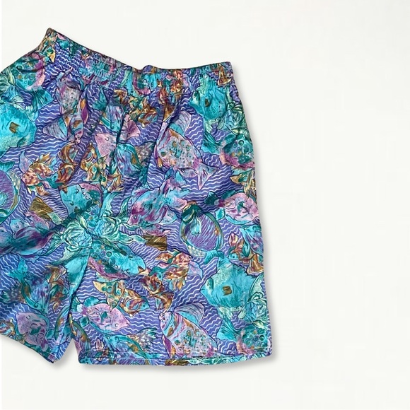 Vintage 1990s Colorful Geometric Fish Print 100% Nylon Swim Trunks Size Large - Picture 13 of 14